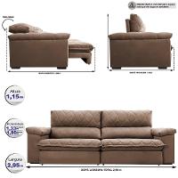Sofá Retrátil e Reclinável 2,95m Molas Ensacadas Cama inBox Big Home com Bordado 3D Velusoft Castor - 2