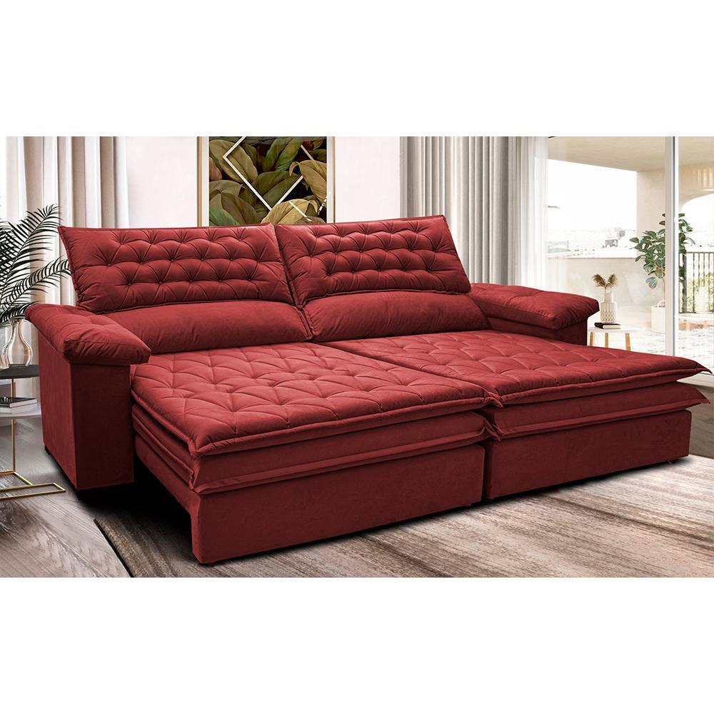Sofá Retrátil e Reclinável 2,92m Molas Ensacadas Cama inBox Alemanha com Espuma Viscoelástico Velusoft Vermelho - 1