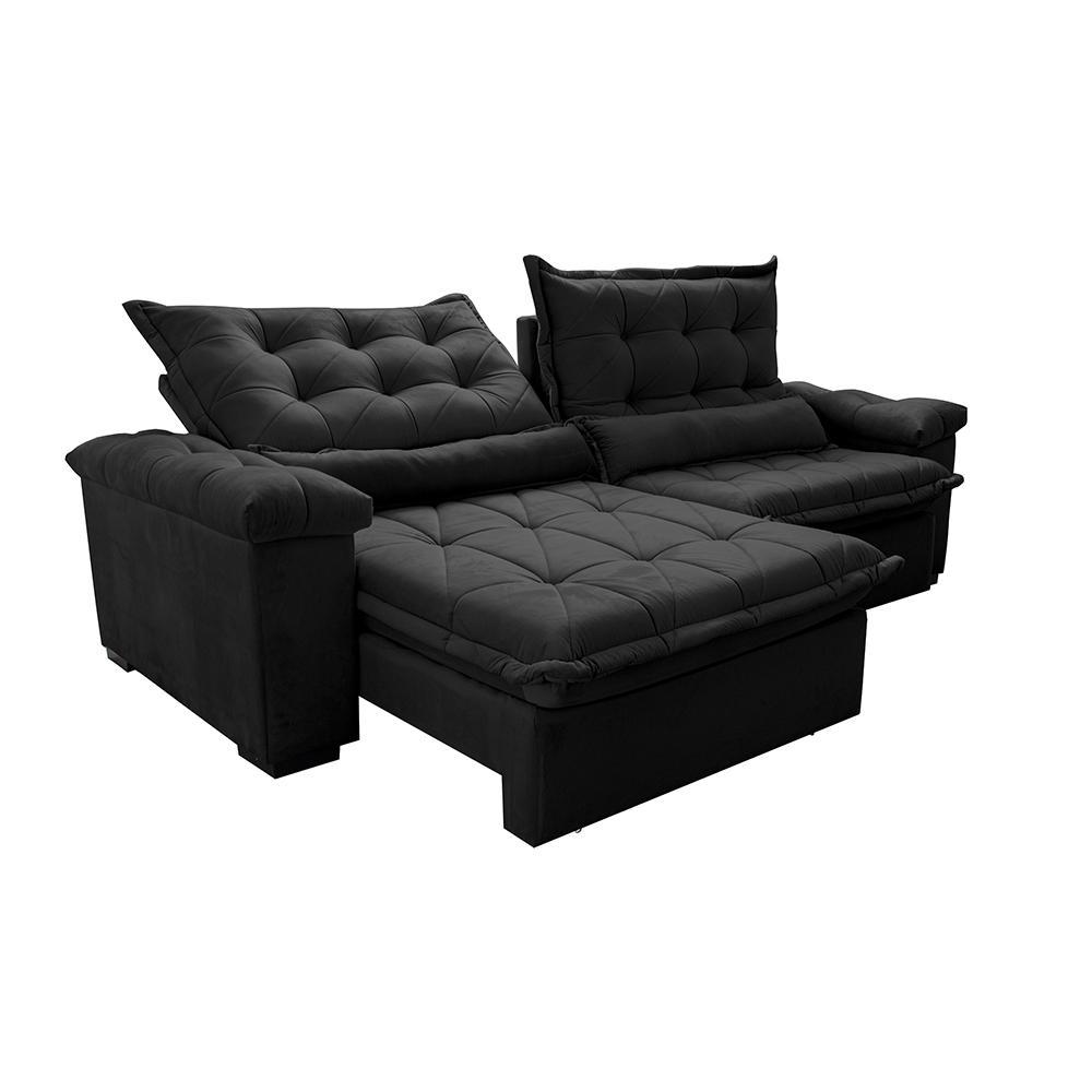 Sofá Retrátil e Reclinável 2,95m Cama inBox Big Fresh com SoftGel D40 Velupluma Preto - 7