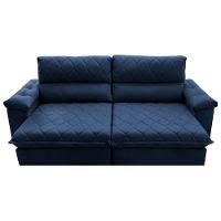 Sofá Retrátil e Reclinável 2,95m Molas Ensacadas Cama inBox Big Home com Bordado 3D Velusoft Azul - 5