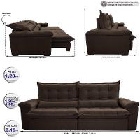 Sofá Retrátil e Reclinável 2,95m Cama inBox Big Fresh com SoftGel D40 Velupluma Café - 2