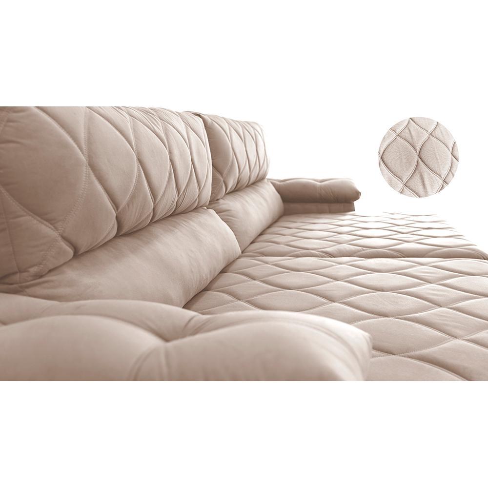 Sofá Retrátil e Reclinável 2,95m Molas Ensacadas Cama inBox Big Home com Bordado 3D Velusoft Bege - 4