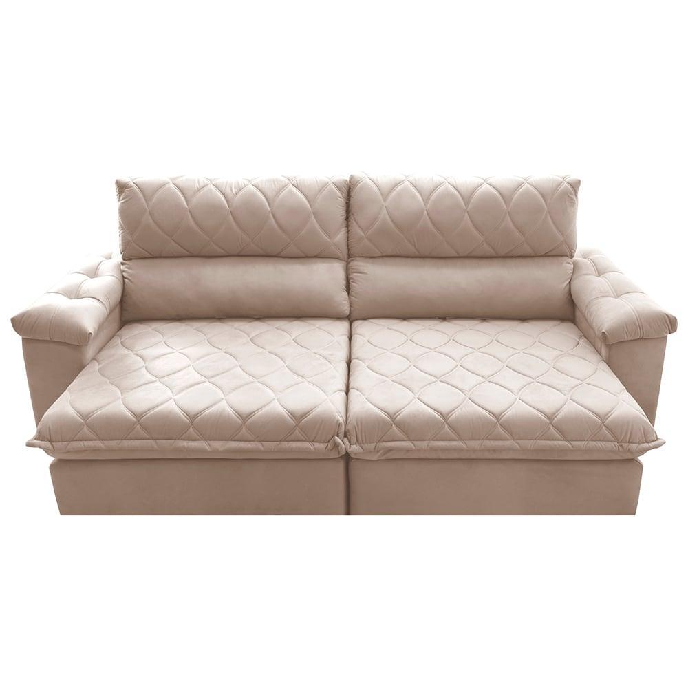 Sofá Retrátil e Reclinável 2,95m Molas Ensacadas Cama inBox Big Home com Bordado 3D Velusoft Bege - 5