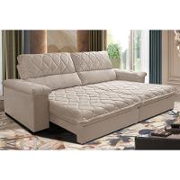 Sofá Retrátil e Reclinável 2,95m Molas Ensacadas Cama inBox Big Home com Bordado 3D Velusoft Bege - 1