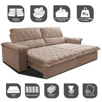Sofá Retrátil e Reclinável 2,95m Molas Ensacadas Cama inBox Big Home com Bordado 3D Velusoft Bege - 3