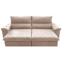 Sofá Retrátil e Reclinável 2,95m Molas Ensacadas Cama inBox Big Home com Bordado 3D Velusoft Bege - 5