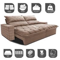 Sofá Retrátil e Reclinável 2,95m Molas Ensacadas Cama inBox Elegance com ThermoGel Velusoft Bege - 3
