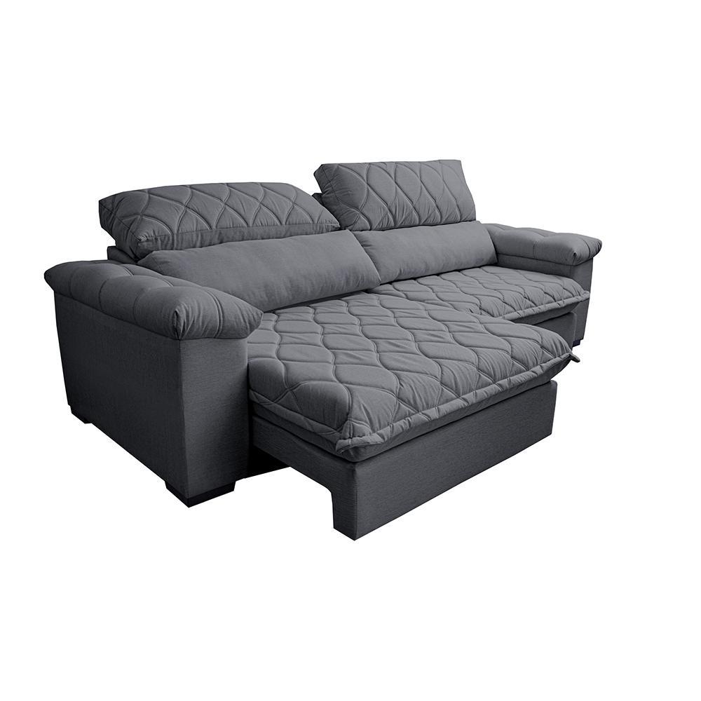 Sofá Retrátil e Reclinável 2,95m Molas Ensacadas Cama inBox Big Home com Bordado 3D Linho Cinza Escuro - 7