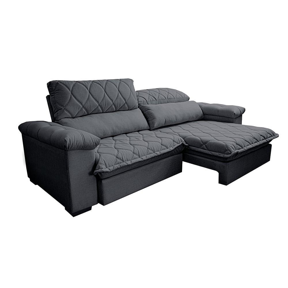 Sofá Retrátil e Reclinável 2,95m Molas Ensacadas Cama inBox Big Home com Bordado 3D Linho Cinza Escuro - 8
