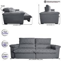 Sofá Retrátil e Reclinável 2,95m Molas Ensacadas Cama inBox Big Home com Bordado 3D Linho Cinza Escuro - 2