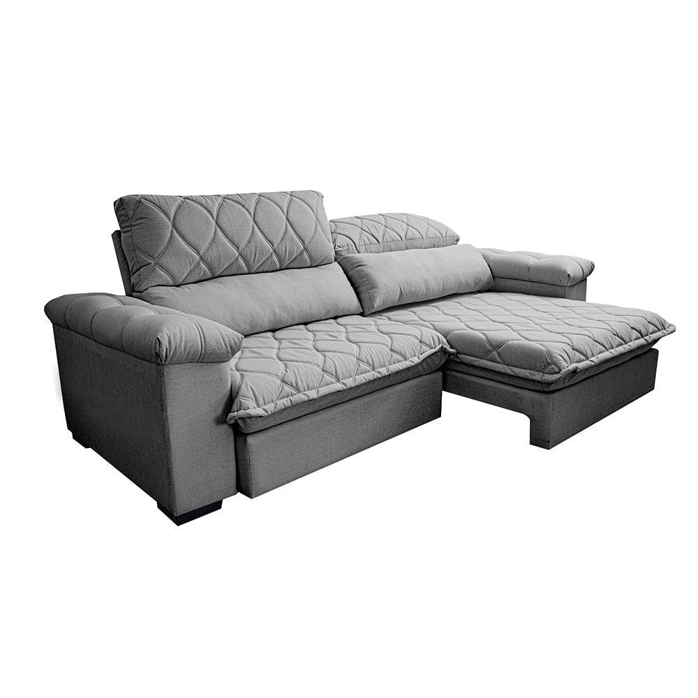 Sofá Retrátil e Reclinável 2,95m Molas Ensacadas Cama inBox Big Home com Bordado 3D Linho Cinza Claro - 8