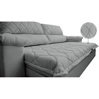 Sofá Retrátil e Reclinável 2,95m Molas Ensacadas Cama inBox Big Home com Bordado 3D Linho Cinza Claro