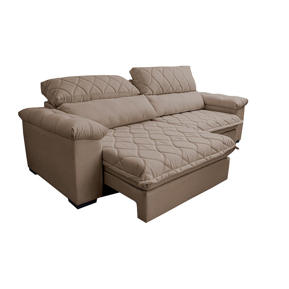 Sofá Retrátil e Reclinável 2,95m Molas Ensacadas Cama inBox Big Home com Bordado 3D Linho Bege Escuro - 7