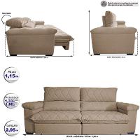 Sofá Retrátil e Reclinável 2,95m Molas Ensacadas Cama inBox Big Home com Bordado 3D Linho Bege Escuro - 2