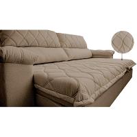 Sofá Retrátil e Reclinável 2,95m Molas Ensacadas Cama inBox Big Home com Bordado 3D Linho Bege Escuro