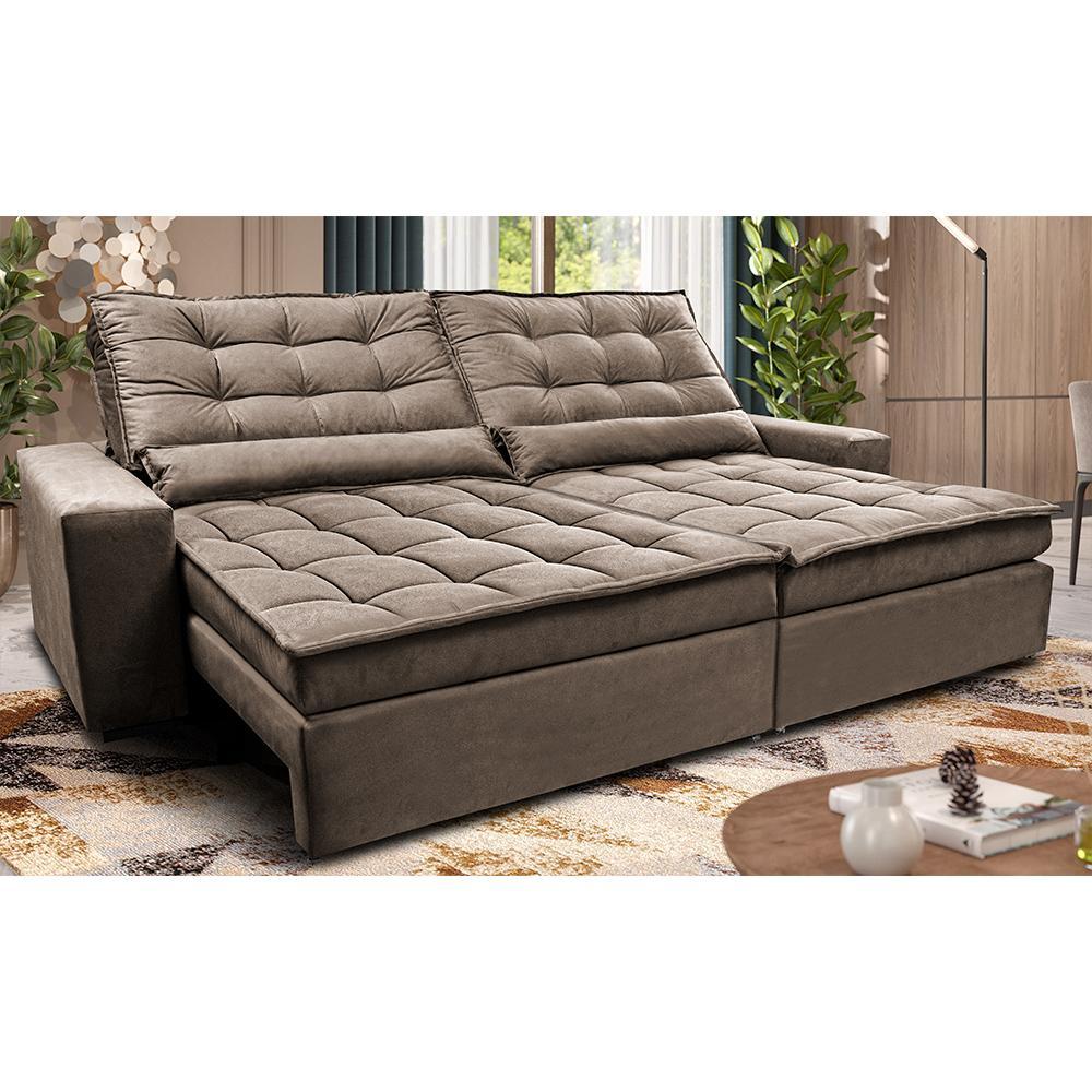 Sofá Retrátil e Reclinável 2,92m Molas Ensacadas Cama inBox Catar Velusoft Castor - 1