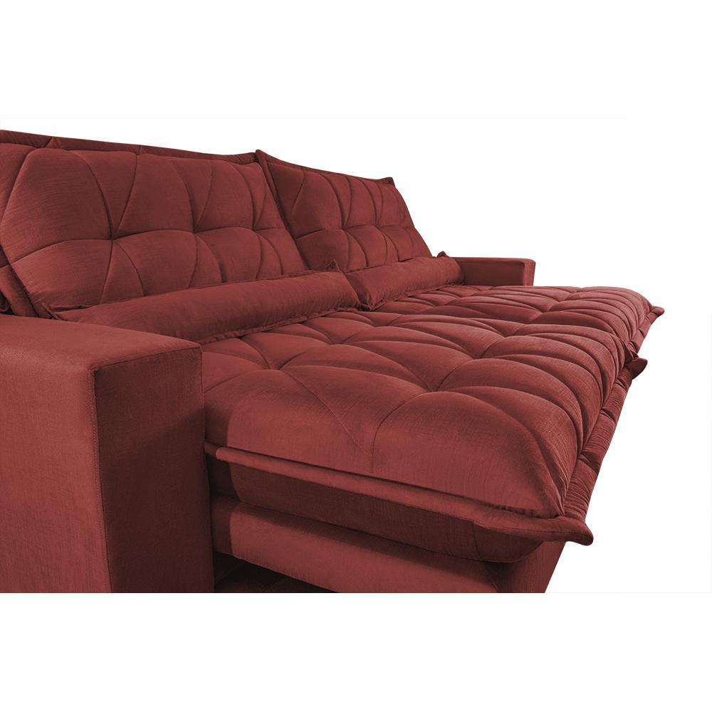 Sofá Retrátil e Reclinável 3,12m com Molas Ensacadas Cama inBox Soft Tecido Suede Vermelho - 4