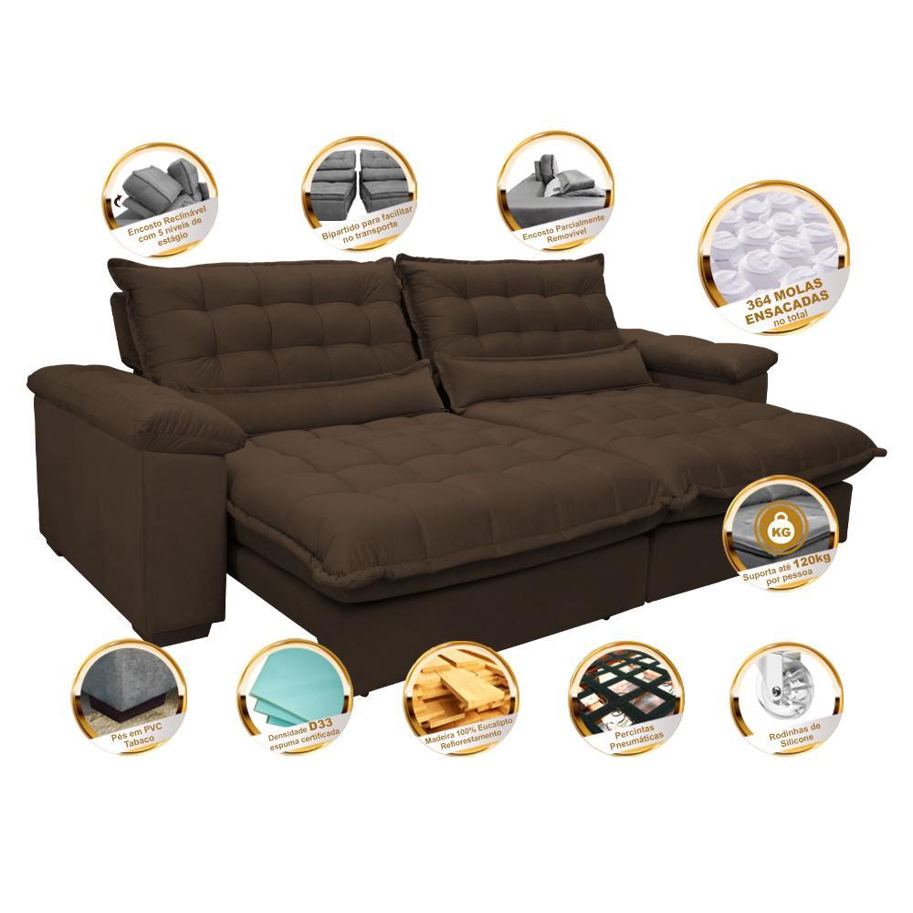 Sofá Retrátil e Reclinável 3,12m com Molas Ensacadas Cama inBox Aconchego Tecido Suede Café - 3