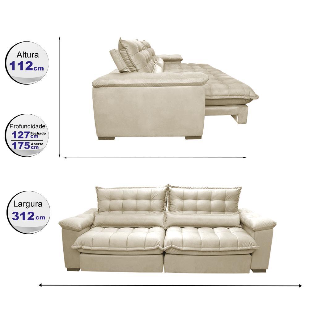 Sofá Retrátil e Reclinável 3,12m com Molas Ensacadas Cama inBox Aconchego Tecido Suede Bege - 2