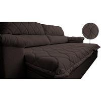 Sofá Retrátil e Reclinável 3,15m Molas Ensacadas Cama inBox Big Home com Bordado 3D Linho Marrom