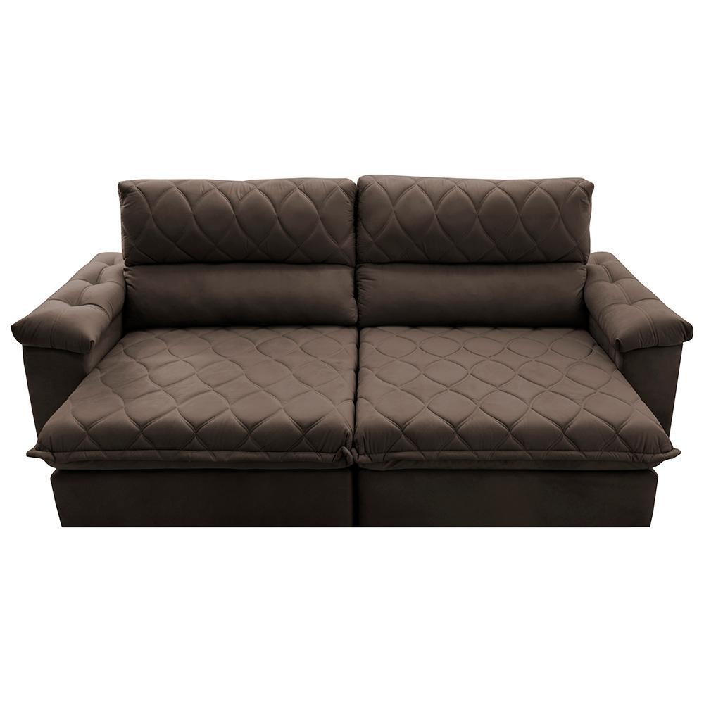 Sofá Retrátil e Reclinável 3,15m Molas Ensacadas Cama inBox Big Home com Bordado 3D Velusoft Café - 5