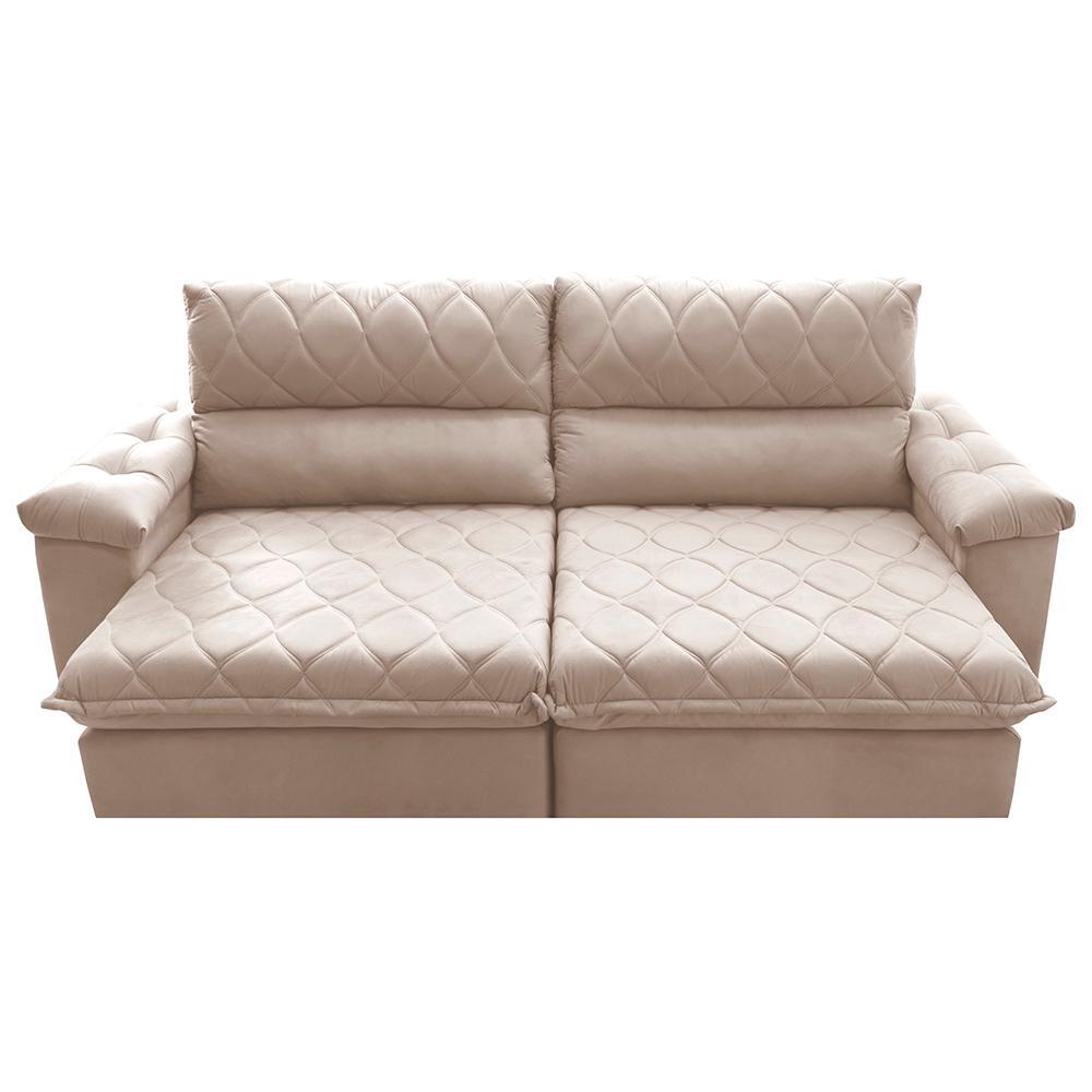 Sofá Retrátil e Reclinável 3,15m Molas Ensacadas Cama inBox Big Home com Bordado 3D Velusoft Bege - 5