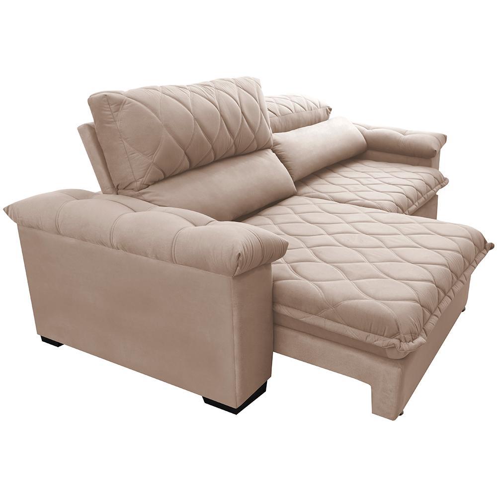 Sofá Retrátil e Reclinável 3,15m Molas Ensacadas Cama inBox Big Home com Bordado 3D Velusoft Bege - 7
