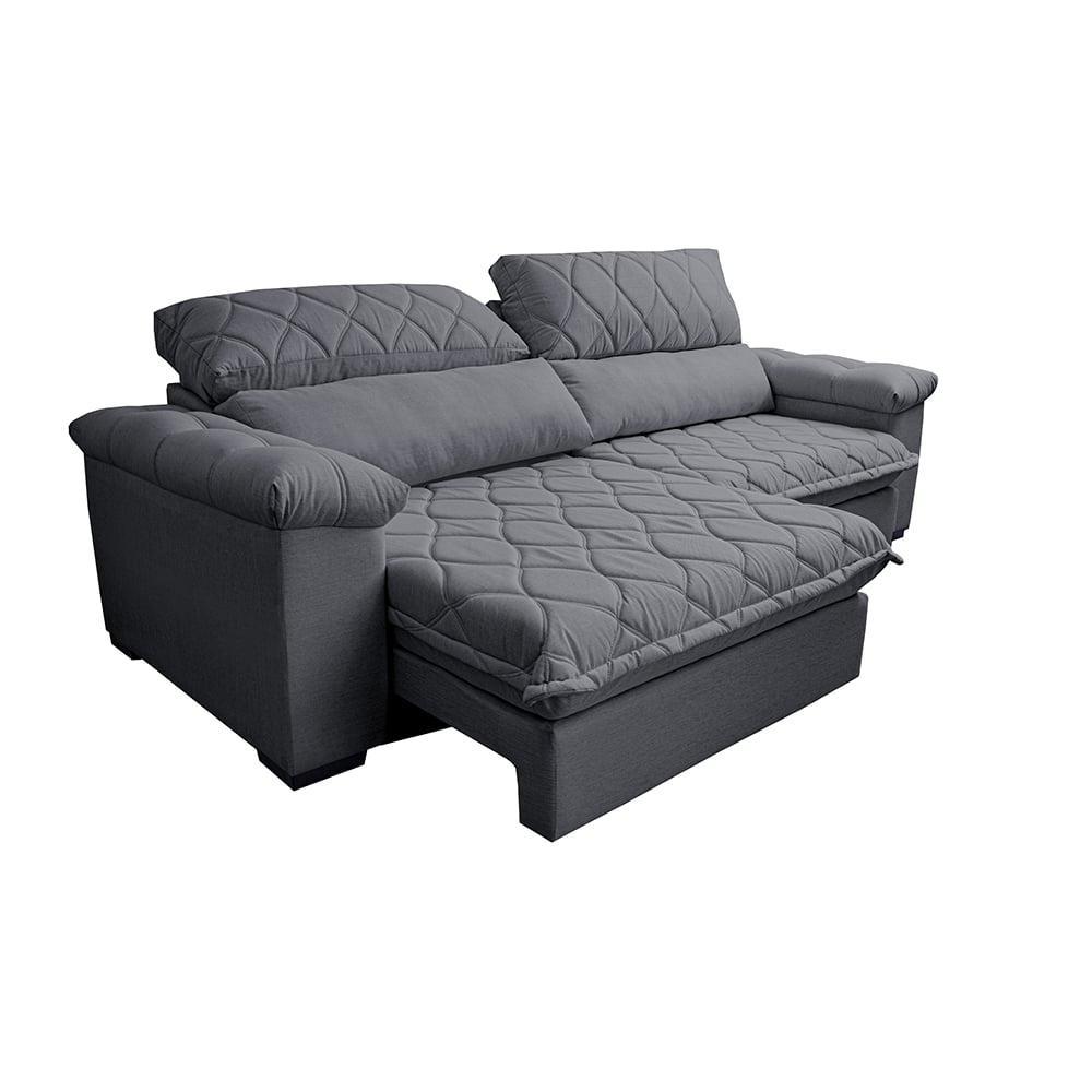 Sofá Retrátil e Reclinável 3,15m Molas Ensacadas Cama inBox Big Home com Bordado 3D Linho Cinza Escuro - 7