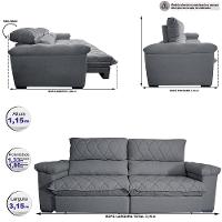 Sofá Retrátil e Reclinável 3,15m Molas Ensacadas Cama inBox Big Home com Bordado 3D Linho Cinza Escuro - 2
