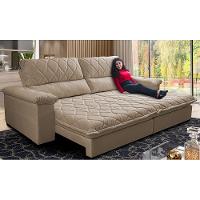 Sofá Retrátil e Reclinável 3,15m Molas Ensacadas Cama inBox Big Home com Bordado 3D Linho Bege Escuro - 1
