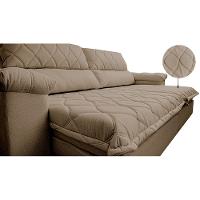 Sofá Retrátil e Reclinável 3,15m Molas Ensacadas Cama inBox Big Home com Bordado 3D Linho Bege Escuro