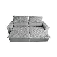 Sofá Retrátil e Reclinável 3,15m Molas Ensacadas Cama inBox Big Home com Bordado 3D Linho Cinza Claro - 5