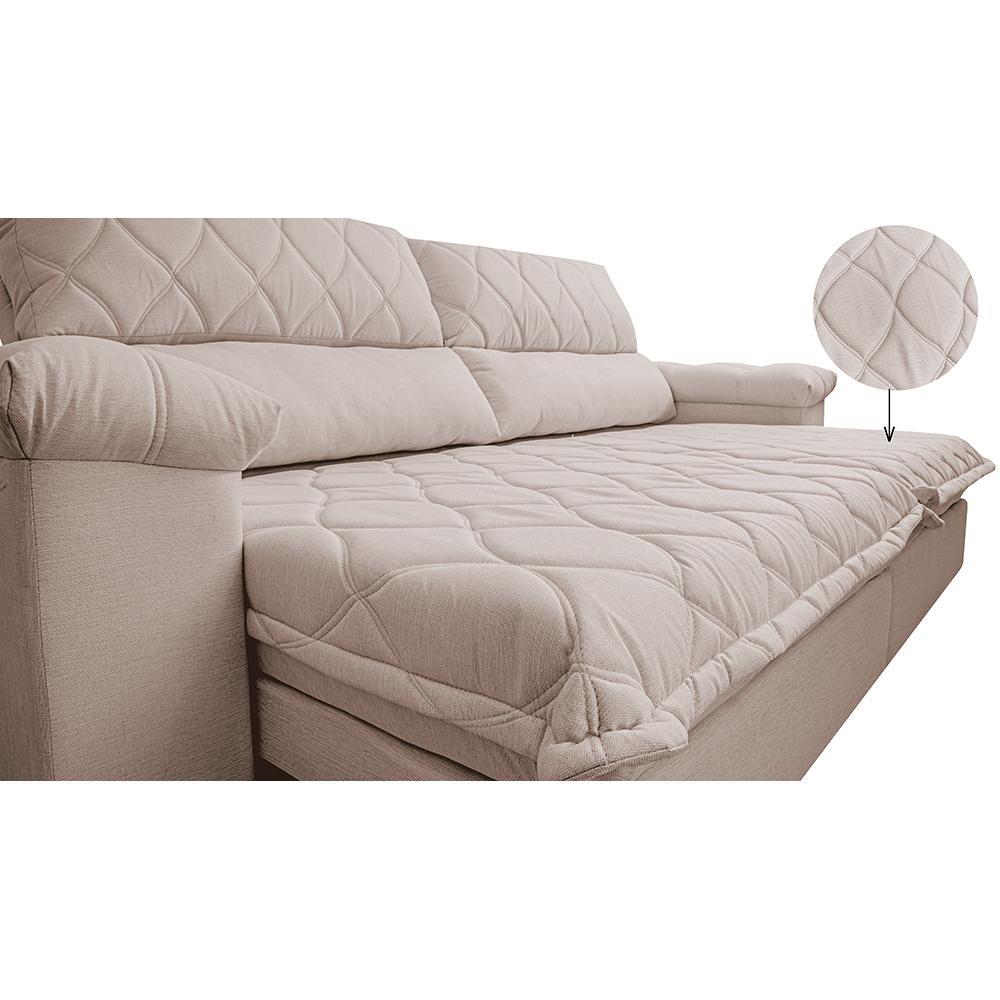 Sofá Retrátil e Reclinável 3,15m Molas Ensacadas Cama inBox Big Home com Bordado 3D Linho Bege Claro - 4