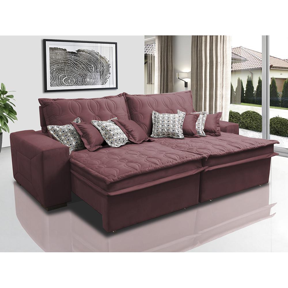 Sofá Retrátil e Reclinável 3,12m com Molas Ensacadas Cama Inbox Supreme Tecido Suede Velusoft Vinho - 1
