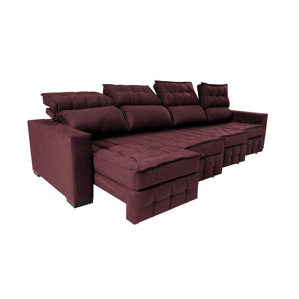 Sofá Retrátil e Reclinável 3,20m Molas Ensacadas e Costura Tripla Cama inBox Nobre Suede Vinho - 7