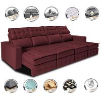Sofá Retrátil e Reclinável 3,20m Molas Ensacadas e Costura Tripla Cama inBox Nobre Suede Vinho - 3
