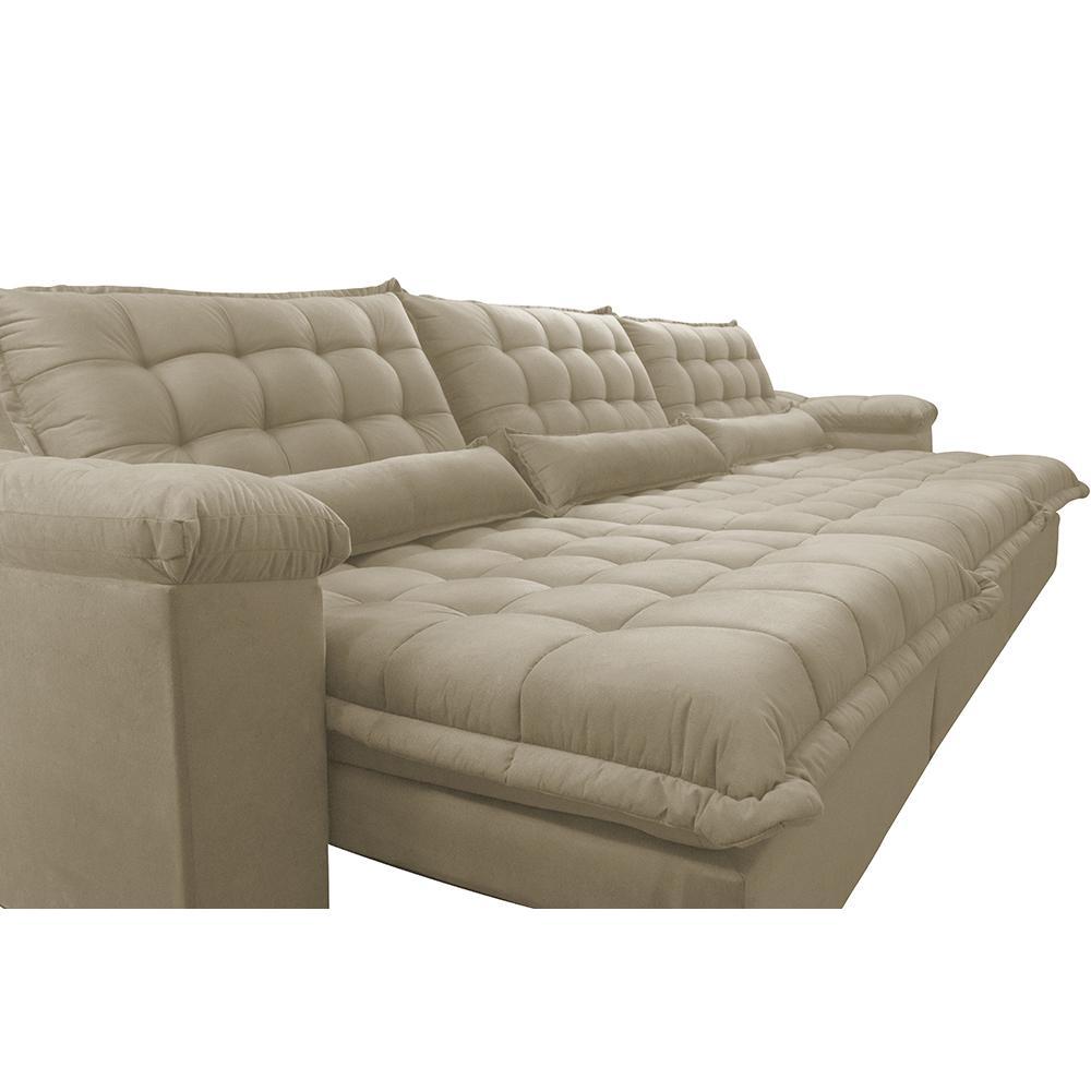 Sofá Retrátil e Reclinável 3,22m com Molas Ensacadas Cama inBox Aconchego Tecido Suede Bege - 4