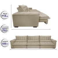Sofá Retrátil e Reclinável 3,22m com Molas Ensacadas Cama inBox Aconchego Tecido Suede Bege - 2