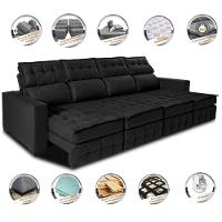 Sofá Retrátil e Reclinável 3,20m Molas Ensacadas e Costura Tripla Cama inBox Nobre Suede Preto - 3