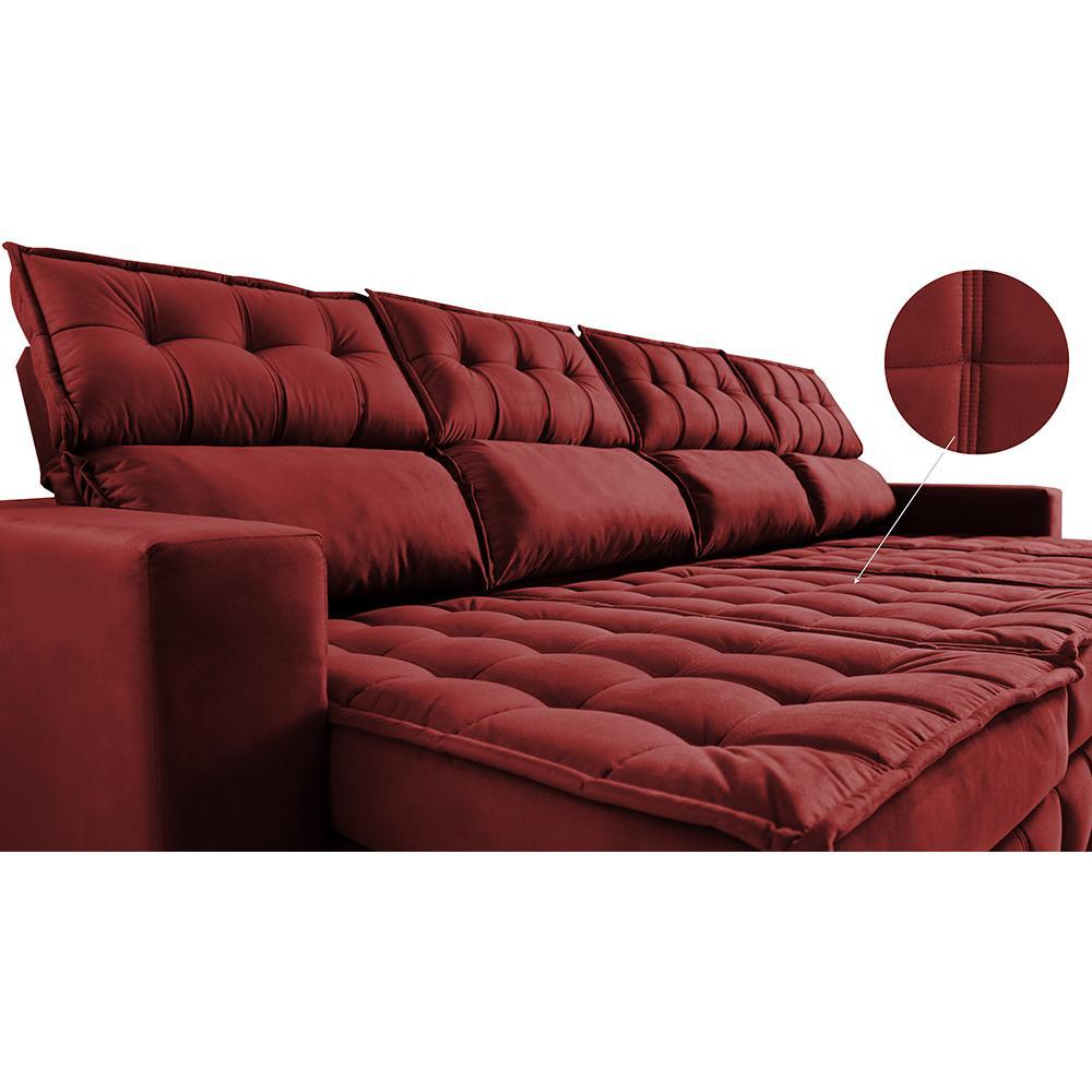 Sofá Retrátil e Reclinável 3,20m Molas Ensacadas e Costura Tripla Cama inBox Nobre Suede Vermelho - 4