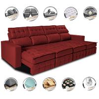 Sofá Retrátil e Reclinável 3,20m Molas Ensacadas e Costura Tripla Cama inBox Nobre Suede Vermelho - 3