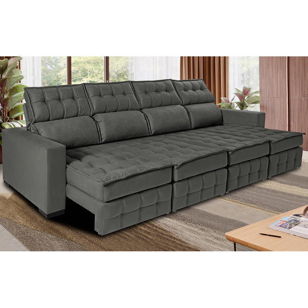 Sofá Retrátil e Reclinável 3,20m Molas Ensacadas e Costura Tripla Cama inBox Nobre Suede Cinza - 1