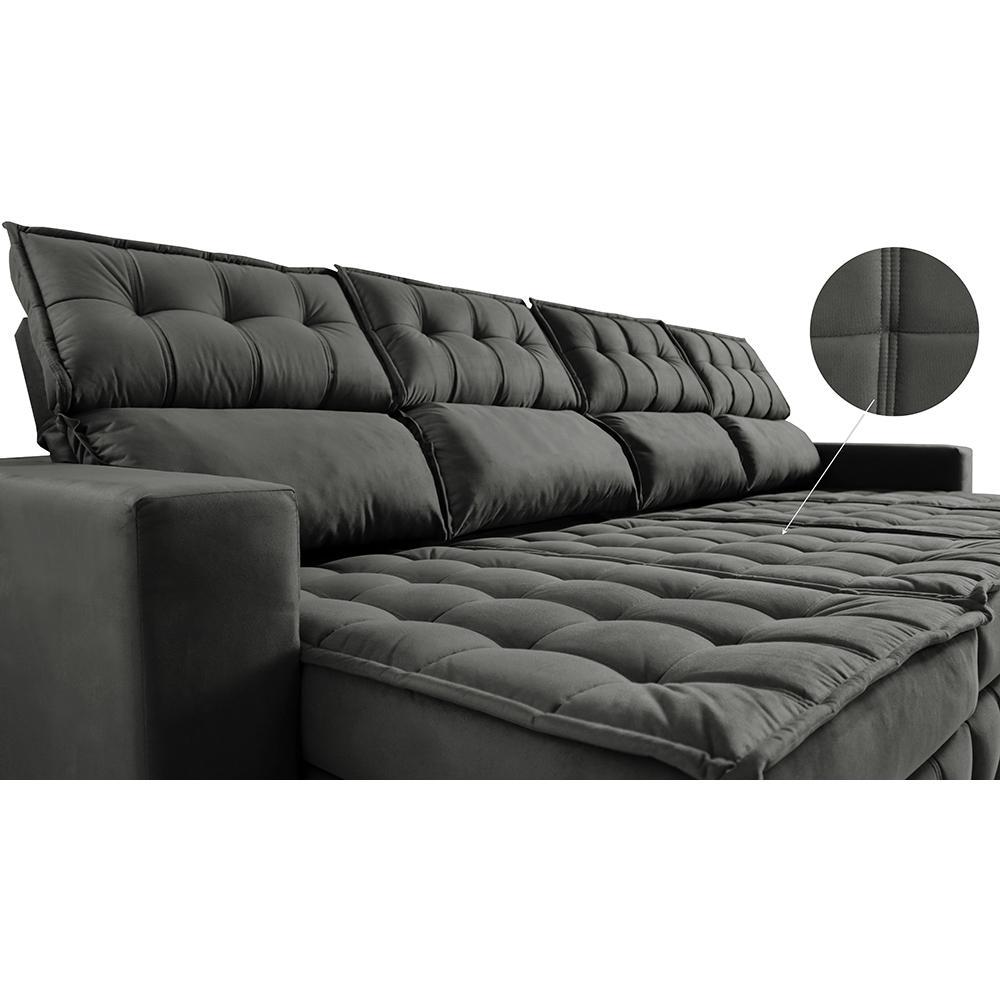 Sofá Retrátil e Reclinável 3,20m Molas Ensacadas e Costura Tripla Cama inBox Nobre Suede Cinza - 3