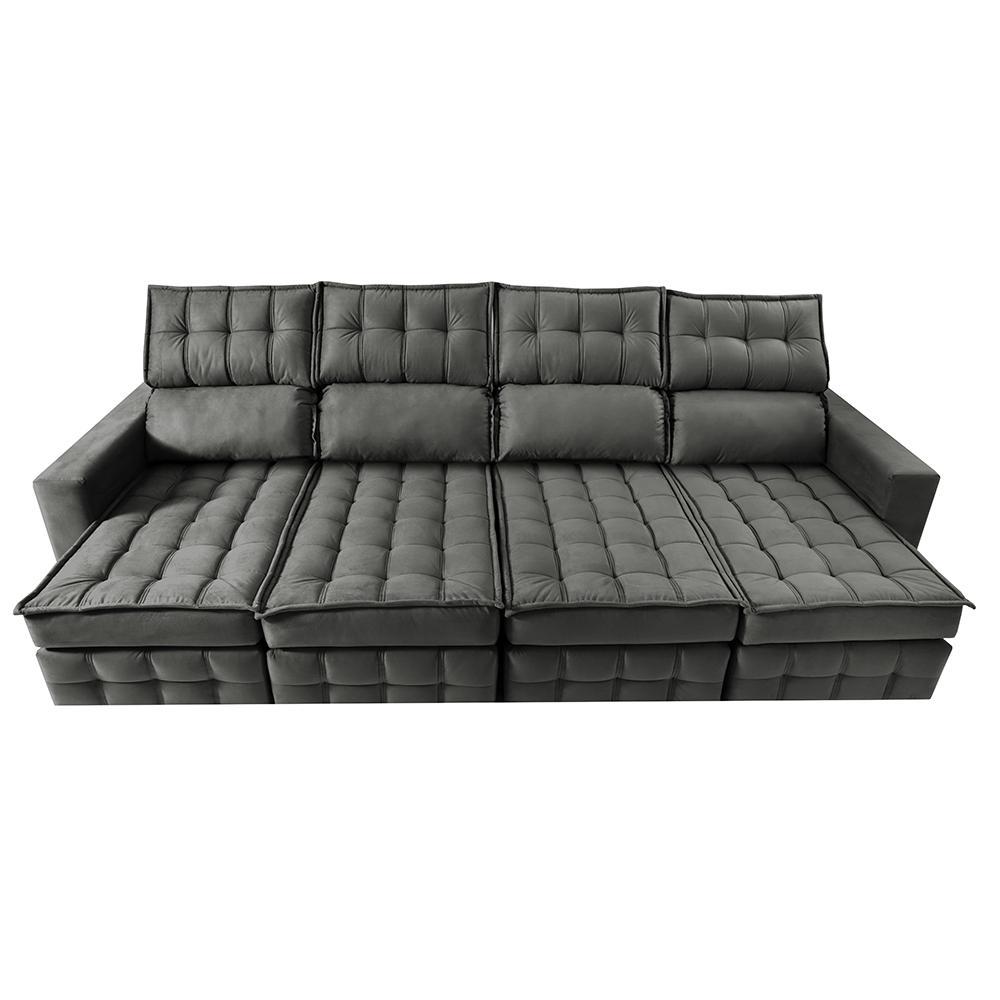 Sofá Retrátil e Reclinável 3,20m Molas Ensacadas e Costura Tripla Cama inBox Nobre Suede Cinza - 4