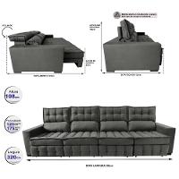 Sofá Retrátil e Reclinável 3,20m Molas Ensacadas e Costura Tripla Cama inBox Nobre Suede Cinza - 8