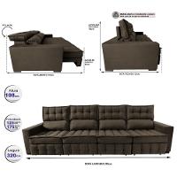 Sofá Retrátil e Reclinável 3,20m Molas Ensacadas e Costura Tripla Cama inBox Nobre Suede Café - 2