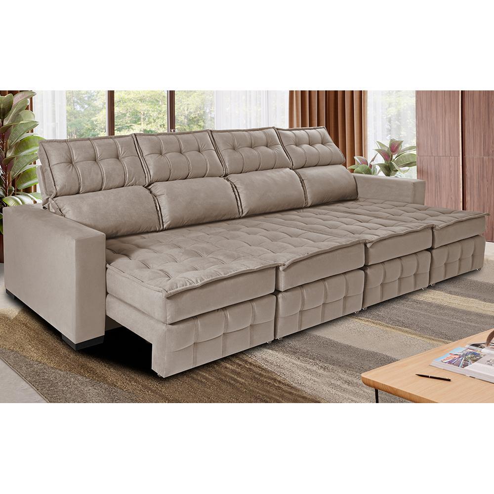 Sofá Retrátil e Reclinável 3,20m Molas Ensacadas e Costura Tripla Cama inBox Nobre Suede Bege - 1