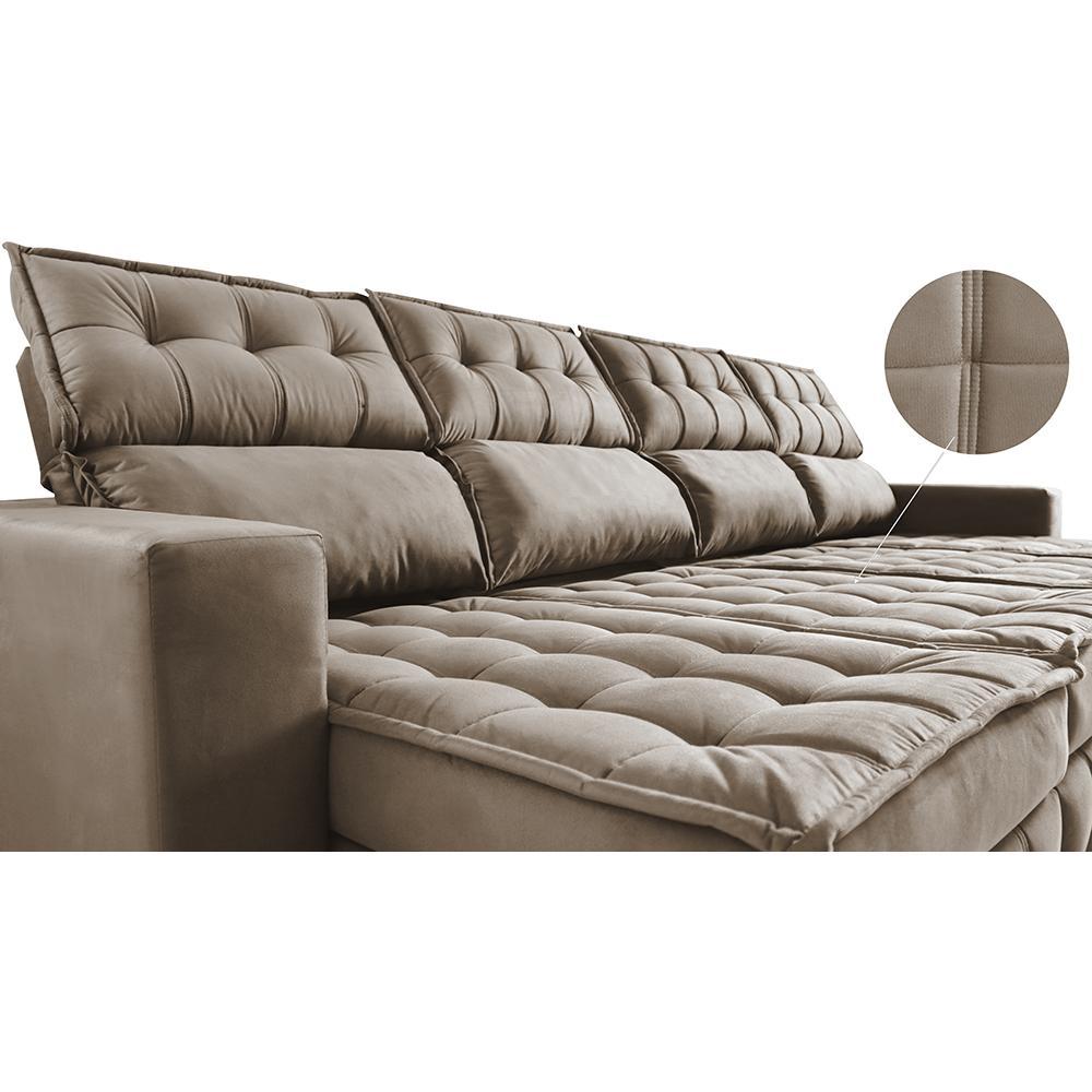 Sofá Retrátil e Reclinável 3,20m Molas Ensacadas e Costura Tripla Cama inBox Nobre Suede Bege - 4
