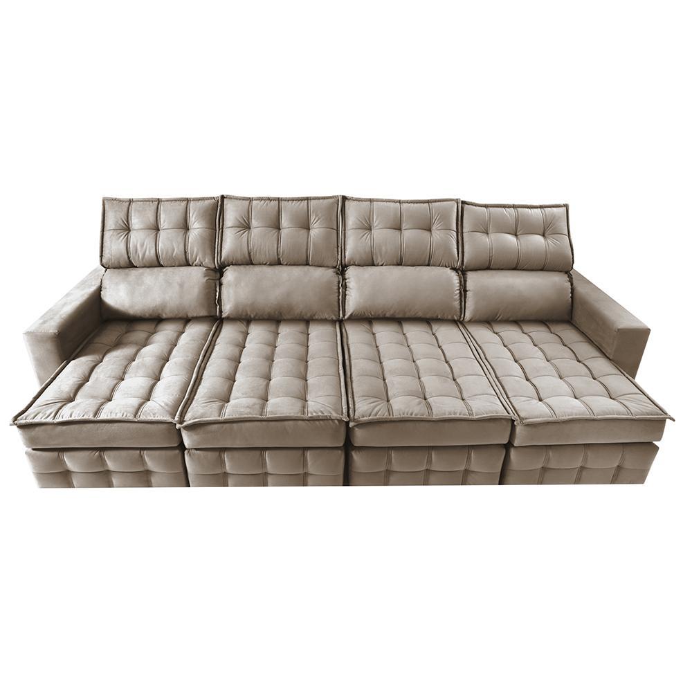 Sofá Retrátil e Reclinável 3,20m Molas Ensacadas e Costura Tripla Cama inBox Nobre Suede Bege - 5