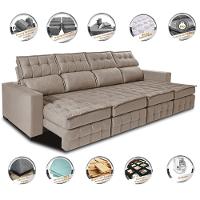 Sofá Retrátil e Reclinável 3,20m Molas Ensacadas e Costura Tripla Cama inBox Nobre Suede Bege - 3